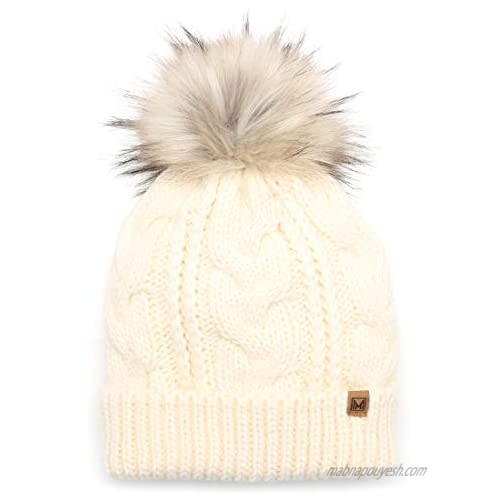 MIRMARU Women’s Soft Faux Fur Pom Pom Slouchy Beanie Hat with Sherpa Lined- Thick  Soft  Chunky and Warm