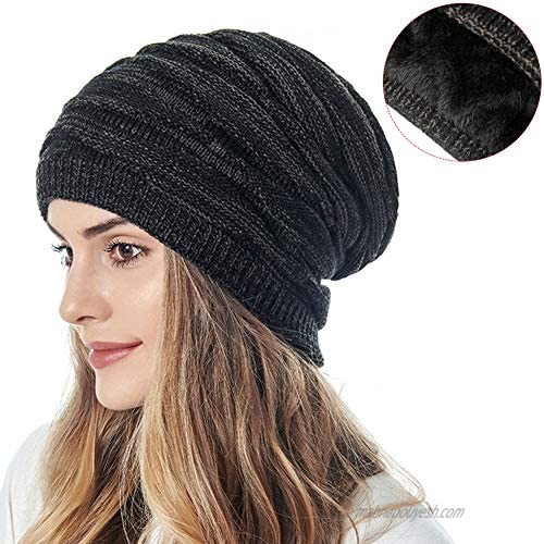 Nogewul Winter Slouchy Knit Beanie Hat for Men Women Polar Fleece Lined Chunky Skull Cap