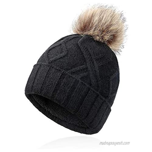 OZERO Winter Hats Beanie for Women Knit Pom Pom Hat Thick Double Layer Fleece Warm Linning for Cold Weather