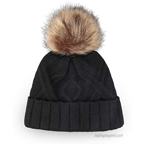OZERO Winter Hats Beanie for Women  Knit Pom Pom Hat Thick Double Layer Fleece Warm Linning for Cold Weather