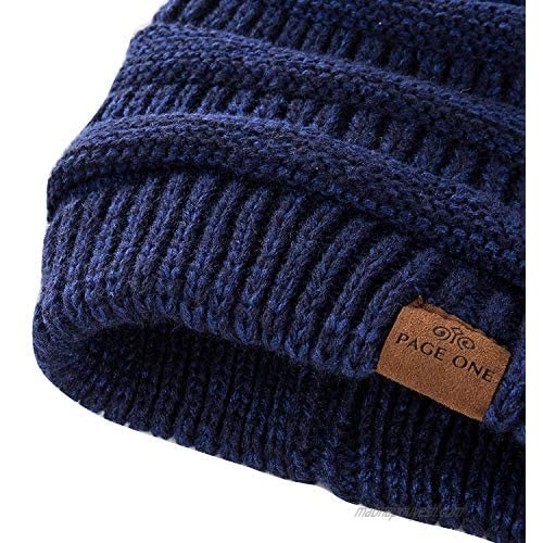PAGE ONE Womens Knit Beanie Hat Warm Chunky Soft Cable Fuzzy Lined Skully Beanie Skull Cap 2 Packs