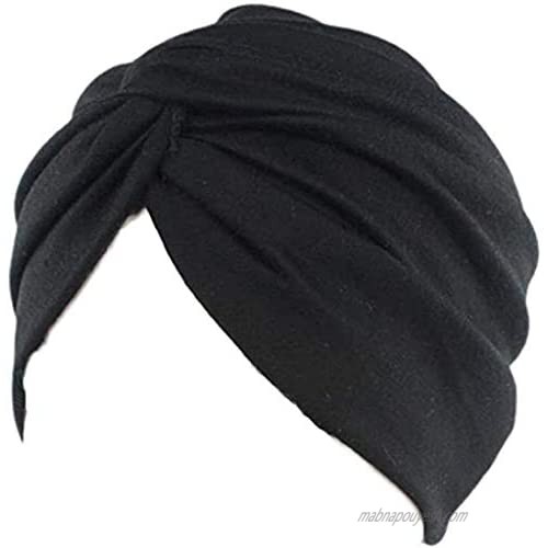Parts Express Ganves Women's Sleep Soft Turban Pre Tied Cotton India Chemo Cap Beanie Turban Headwear (Black)