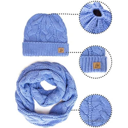 Ponytail Beanie Winter Set Knitted Hat Scarf BeanieTail Hat Scarf Set Warm Women Hats