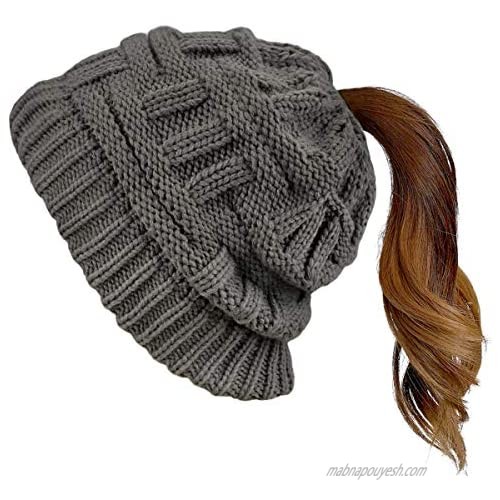 Proboths Women's Ponytail Beanie Hat Soft Stretch Cable Knit Hat Warm Winter Hat