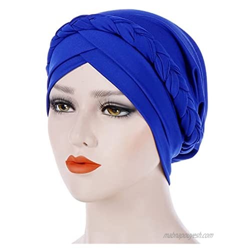 Qianmome Islamic Prayer Turban Hats Muslim Turban Inclusive Cap Women Double Color Hijab Braids Caps
