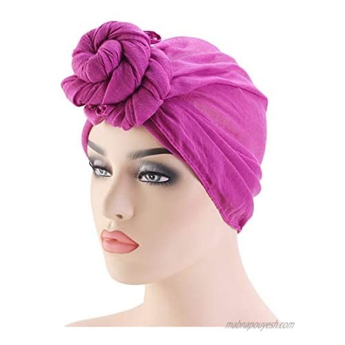 Qianmome Womens Big Flower Turban Beanie Elegant Cap Head Wrap Stretch Long Hair Scarf Headscarf