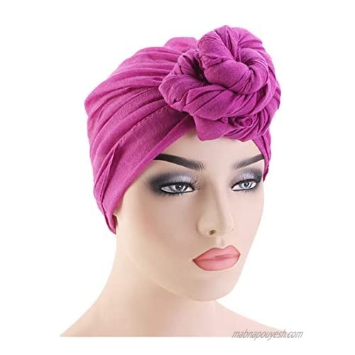 Qianmome Womens Big Flower Turban Beanie Elegant Cap Head Wrap Stretch Long Hair Scarf Headscarf