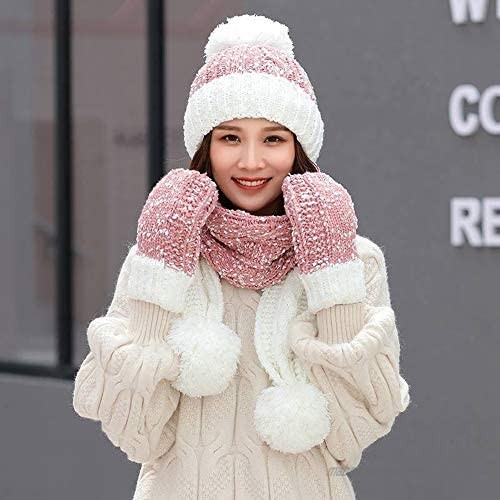 SINLOOG Beanie Hat Scarf and Gloves Set Womens Winter Warm Knitted Hat Thick Skull Cap 3 in 1 for Cold Weather