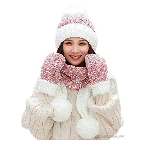 SINLOOG Beanie Hat Scarf and Gloves Set  Womens Winter Warm Knitted Hat Thick Skull Cap 3 in 1 for Cold Weather