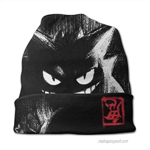 Slouchy Knit Beanie for Men & Women - Winter Toboggan Hats for Cold Weather Monster of The Pocket Gengar Ink Beanie Cap Black