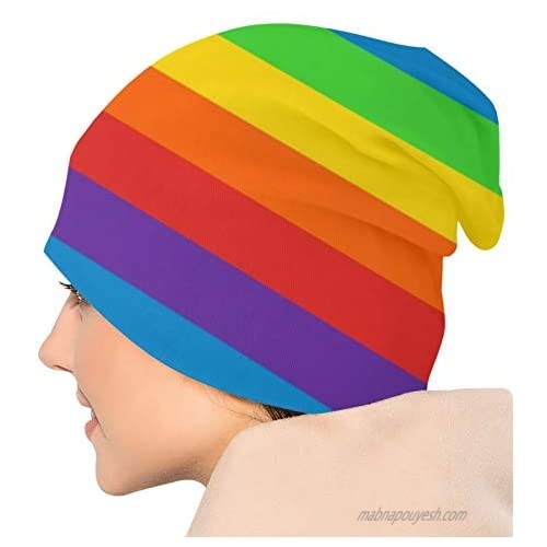 SURSUBUN Rainbow Color Stripes Beanie Hat Slouchy Skull Cap Warm Chemo Headwear for Men Women