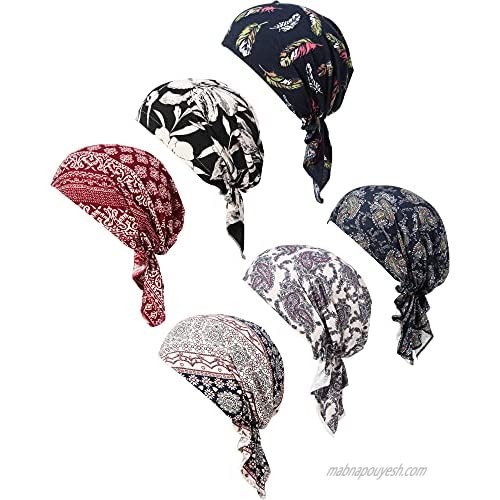 Taurlity 6 Pieces Women Pre Tied Head Scarves Night Sleeping Cap Turban Hair Cover Hat