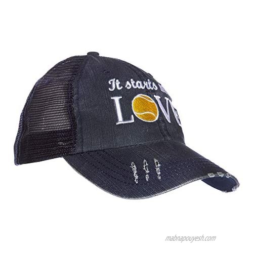 Tennis Addiction - It Starts with Love - Trucker Distressed Hat Cap - Tennis Gift Navy