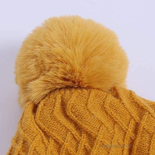 TOPHOPE Zigzag Pattern Knit Faux Fuzzy Fur Pom Coral Fleece Lined Skull Cap Cuff Beanie with Removable Patch