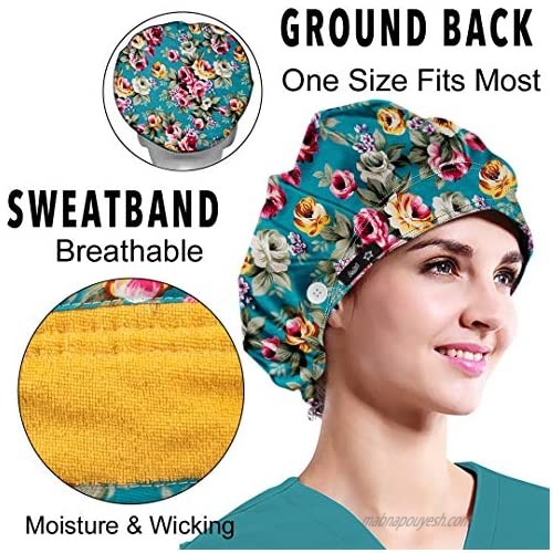 Women's Beanies Working Cap Button Sweatband Headband Elastic Hat Adjustable Bouffant Cap Adjustable