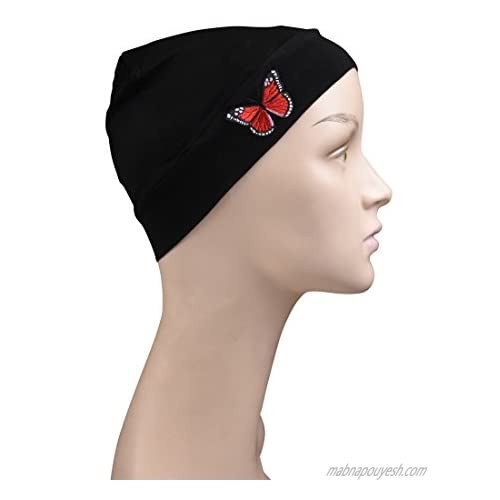 Womens Soft Chemo Cap and Sleep Turban with Red Butterfly