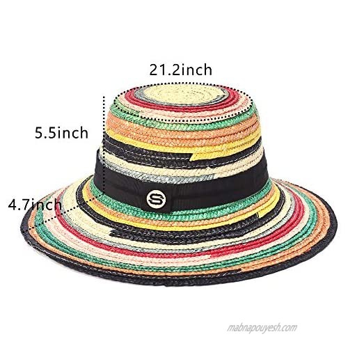 100% Wheat Straw Sun Hat Summer Beach Sun Hats for Women Wide Brim UPF 50 Floppy Straw Hat Travel