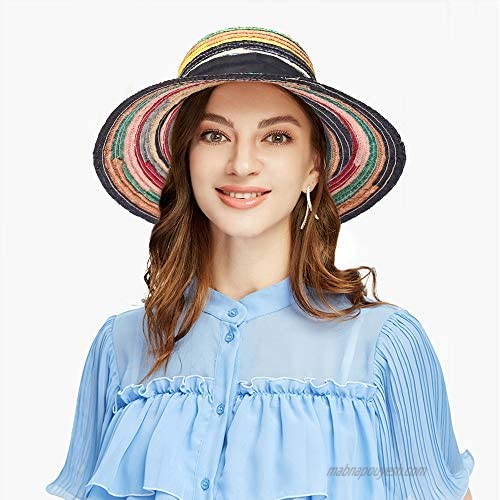 100% Wheat Straw Sun Hat Summer Beach Sun Hats for Women Wide Brim UPF 50 Floppy Straw Hat Travel