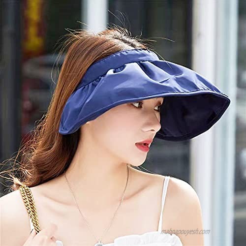 2 in 1 Sun Visor Hat Wide Brim Summer UV Protection Beach Cap Foldable Dual Purpose Headband for Women