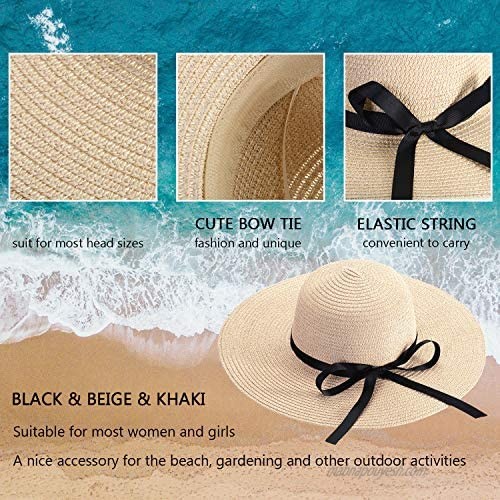 3 Pieces Foldable Roll up Cap Women Wide Brim Straw Hats Floppy Beach Sun Hats