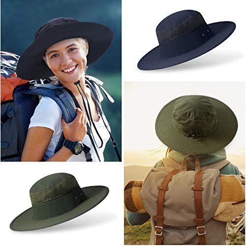 3 Pieces Outdoor Sun Hat Camping Cap Quick-Dry Breathable Mesh Hat Unisex with Adjustable Strap for Women and Men 3 Color