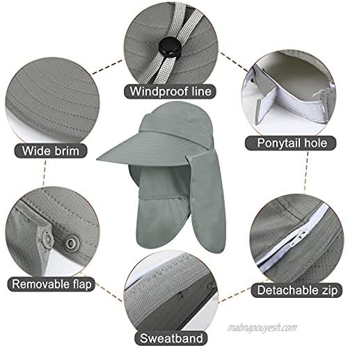3 Pieces Wide Brim Sun Hat UV Protection Visor with Detachable Flap for Outdoor