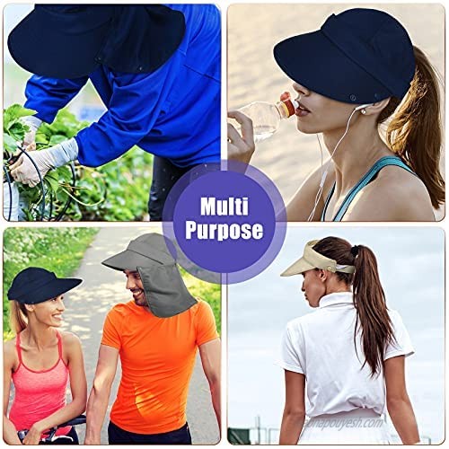 3 Pieces Wide Brim Sun Hat UV Protection Visor with Detachable Flap for Outdoor