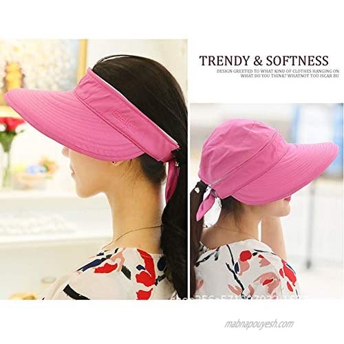 3 Pieces Womens Ponytail Wide Brim Sun Wide Brim Hat Packable 50+ UV Protection Beach Cap for Fishing & Hiking