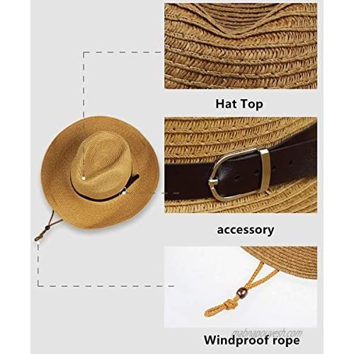 ARHSSZY Western Foldable Straw Cowboy Hat Wide Brim Sun Hat Panama Hat UPF 50+