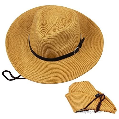 ARHSSZY Western Foldable Straw Cowboy Hat Wide Brim Sun Hat Panama Hat UPF 50+
