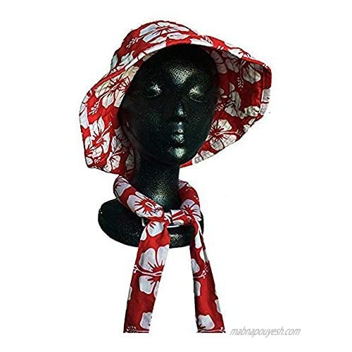 Blubandoo Cooling Floppy HatBandoo Size S/M & Neckbandoo Set. Red Tropical Print. UPF 50+ Excellent Sun Protection. Reversible and Crushable. Cool Travel Hat.
