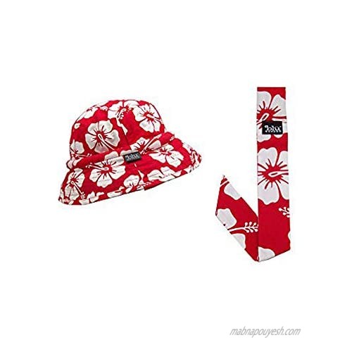 Blubandoo Cooling Floppy HatBandoo  Size S/M & Neckbandoo Set. Red Tropical Print. UPF 50+ Excellent Sun Protection. Reversible and Crushable. Cool Travel Hat.