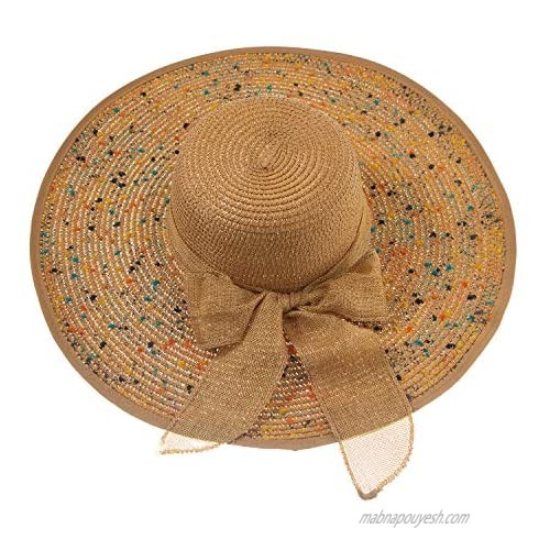 Bohemia Summer Beach Sun Hat Women Floral Wide Brim Straw Hat Bowknot Fishing Cap for Women Girl