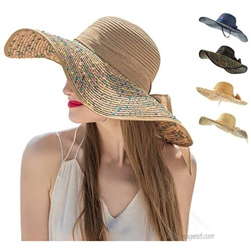 Bohemia Summer Beach Sun Hat Women Floral Wide Brim Straw Hat Bowknot Fishing Cap for Women Girl