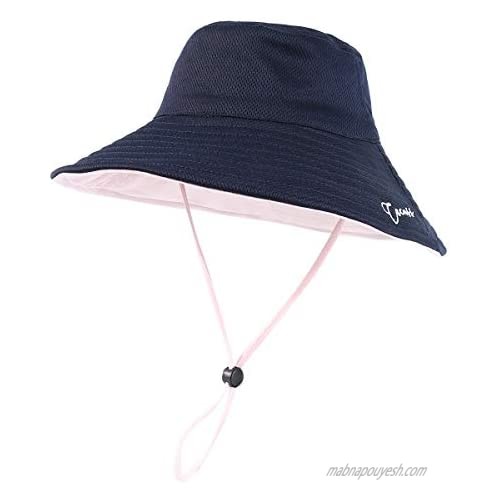 CACUSS Women's UPF 50+ Foldable Summer Sun Hats Reversible Wide Brim Beach Hat with Neck Protection Chin Strap Size M/L Pink