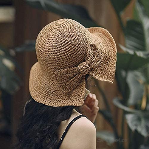 CHDHALTD Ladies Sun Hat Brim Summer Hat Beach Cap for Womens Bowknot Straw Beach Hat