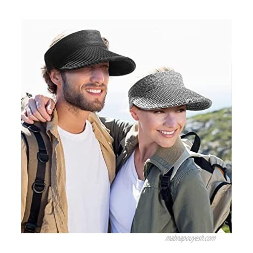 choshion Straw Sun Visor Hats for Women Wide Brim Visors Roll Up Ponytail Summer Beach Hat UV UPF Packable Foldable Travel