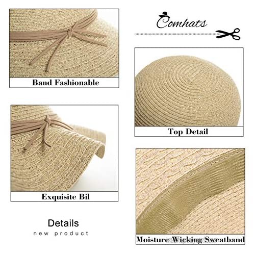 Comhats Summer Beach Straw Bucket Hat for Women Sun Protection Travel Floopy Wide Brim Foldable Ladies