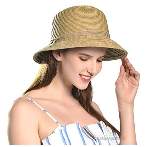 Comhats Summer Beach Straw Bucket Hat for Women Sun Protection Travel Floopy Wide Brim Foldable Ladies