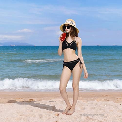 Comhats Summer Beach Straw Hat for Women Sun UV Protection Foldable Wide Brim SPF 50 Crushable Fashion Medium Beige