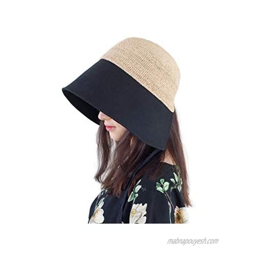 COMMADONNA Romatic Linen Wide Brim Bonnet Style Raffia Summer Sun Hat for Women