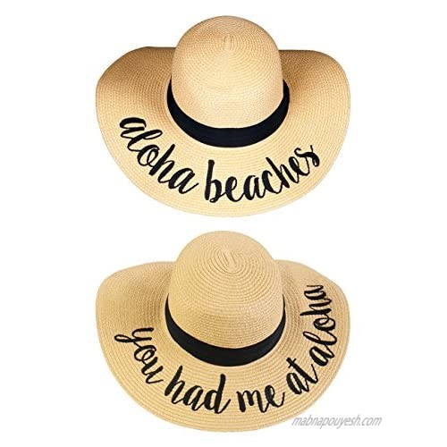 Cursive Embroidered Adjustable Beach Floppy Sun Hat (2 Pack - 1 Aloha Beaches & 1 You Had Me at Aloha)