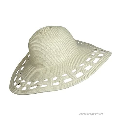 Cute Straw Derby Sun Hat w/Square Cut-Outs Wide Brim Floppy Beach Cap