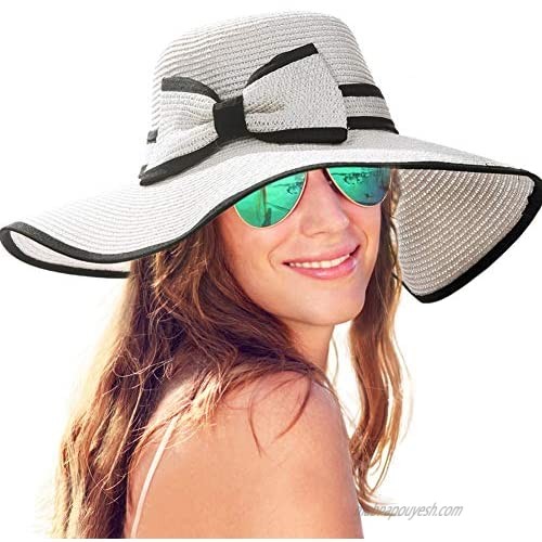 DENOTA Women Wide Brim Straw Hat Packable Sun Hats Summer Beach Cap