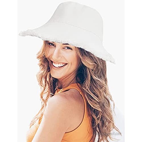 Distressed Bucket-Hats Cotton-Washed Women Summer Wide-Brim Sun Hat Teens