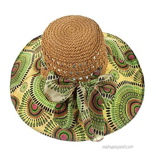 DNTG Women’s Sun Protection Beach Hat Bohemia Print Cap Patchwork Breathable Fisherman Hat Sun Hat