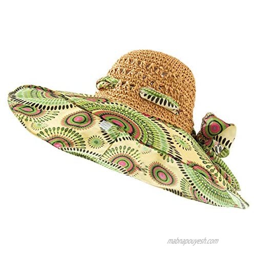 DNTG Women’s Sun Protection Beach Hat Bohemia Print Cap Patchwork Breathable Fisherman Hat Sun Hat