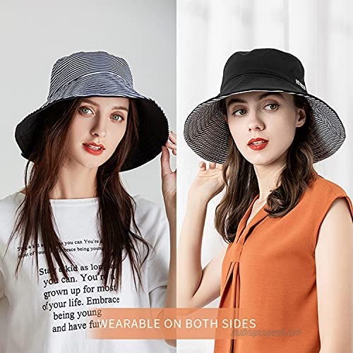Double-Side-Wear Sun Hats for Women Wide Brim Reversible Bucket Hat Foldable Sun Cap UPF 50+ Cool-Feeling Fiber