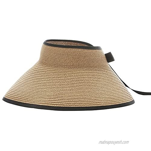 Durio Sun Visors for Women Wide Brim Roll-up Sun Visor Hats for Women Summer Straw Beach Hat