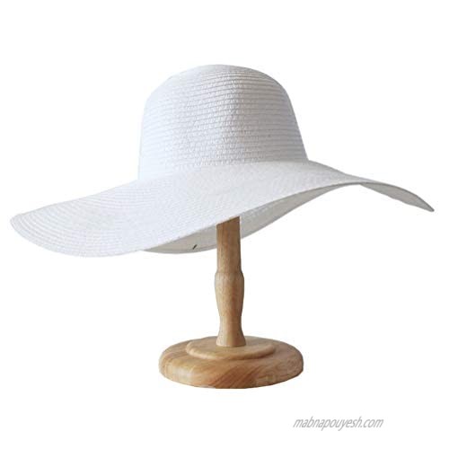 ericotry 1pcs Wide Brim Sun Hat Foldable Summer UV Protection Beach Straw Cap for Women(White)